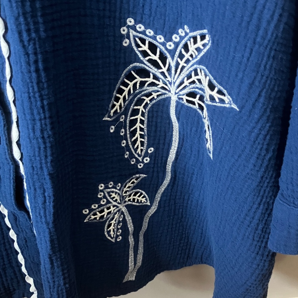 Susan Graver Navy Blouse with White Embroidery - Picture 2 of 7